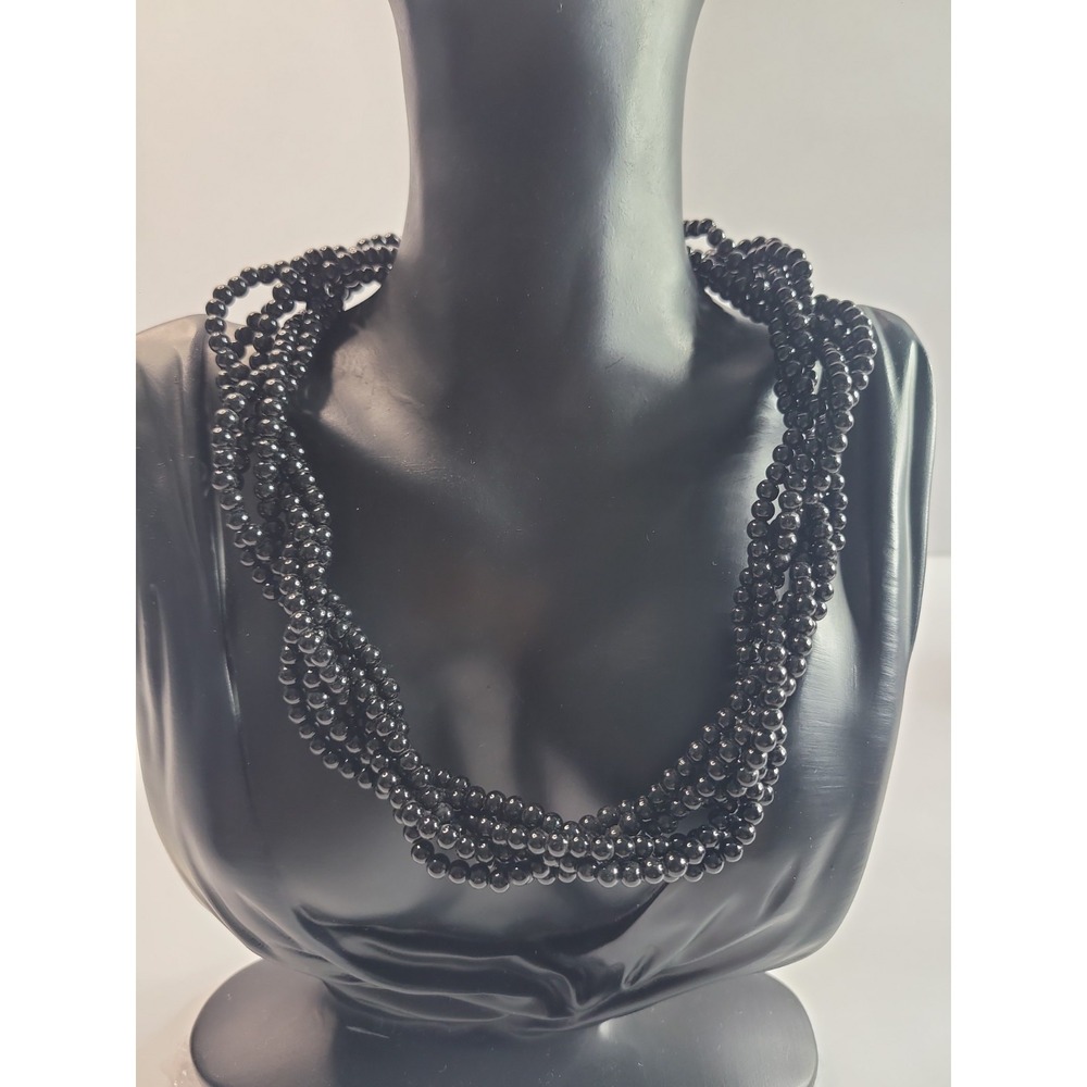 Black Multi Strand Beaded Necklace Twisted Statement Collar‎ Necklace